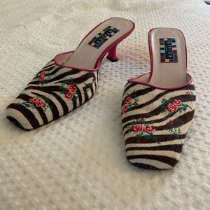 Zebra calf hair mules